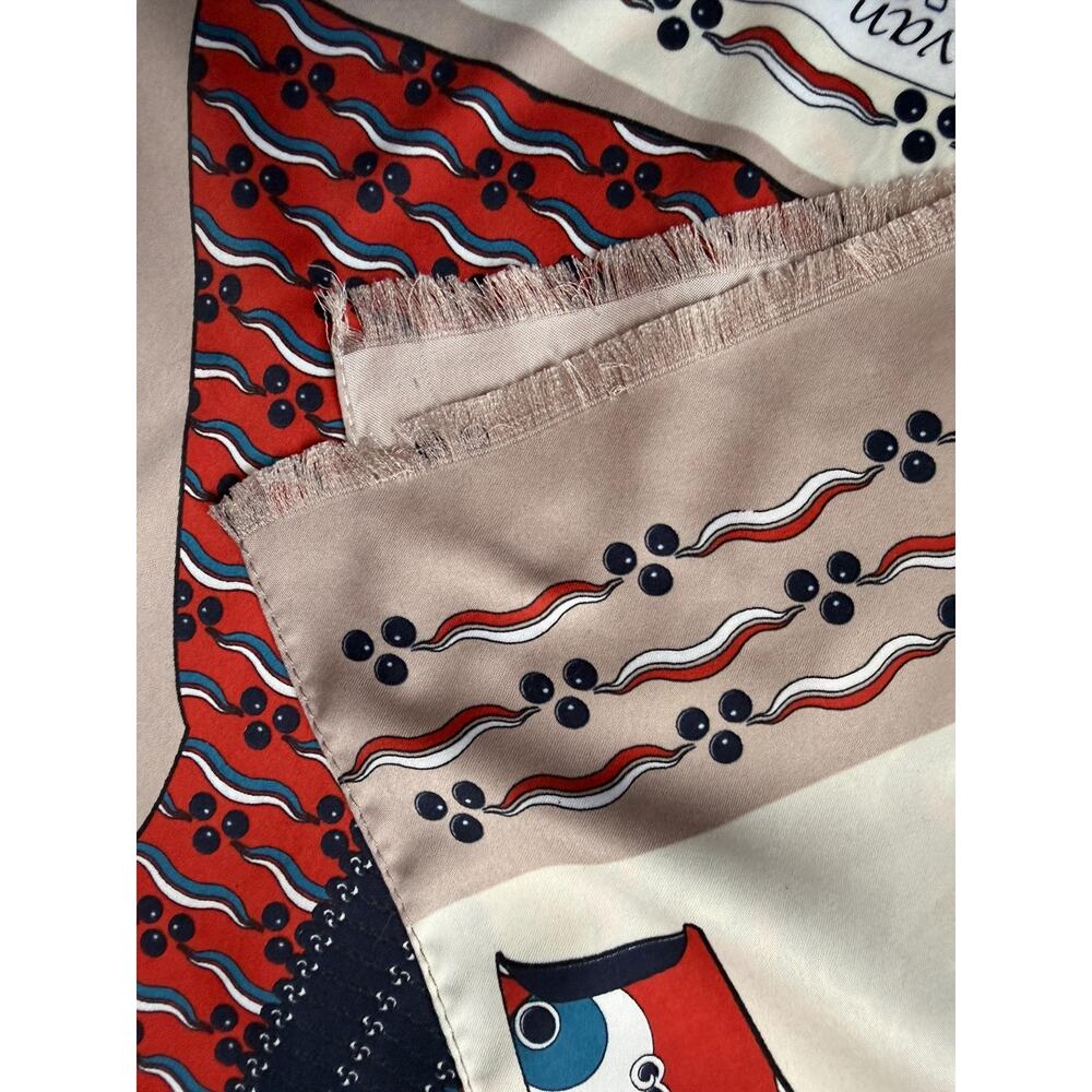 Vintage 70 Kimono Print Scarf | Oversized Mod Novelty Shawl Wrap - Picture 7 of 8